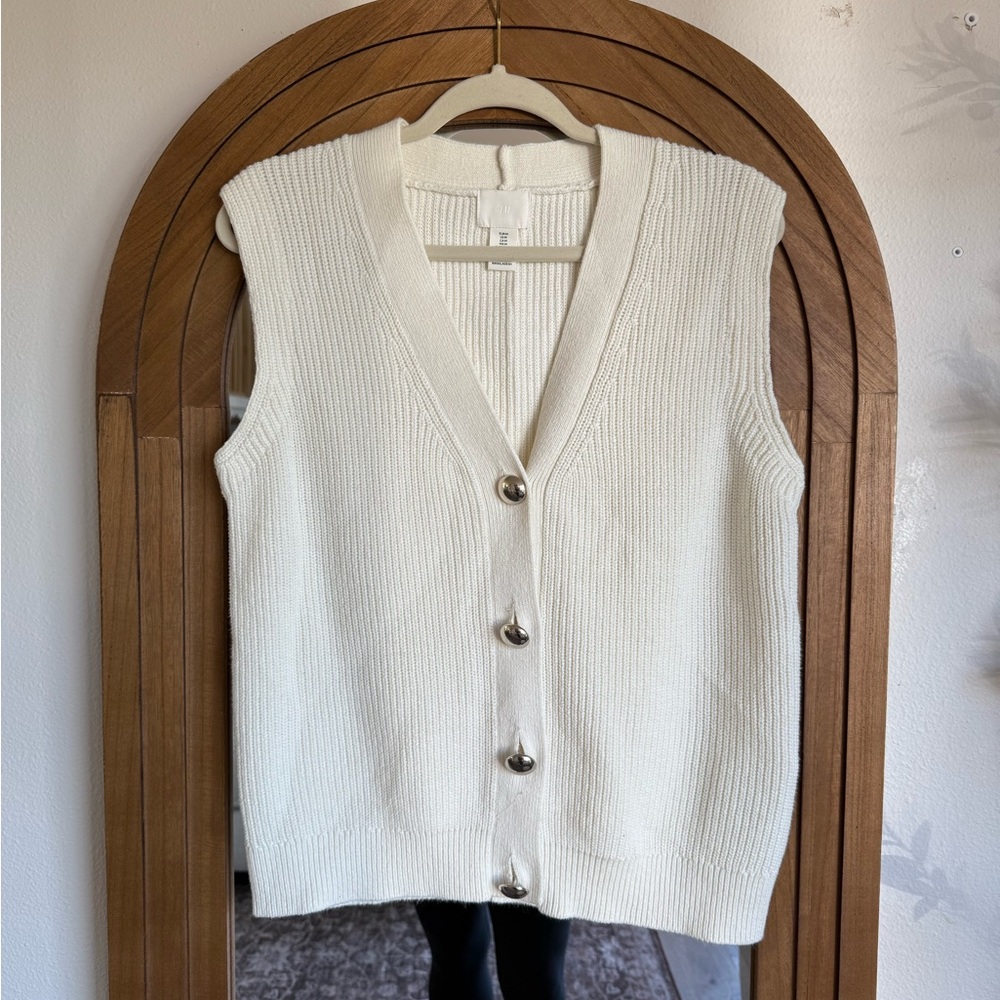 H&M Cream V-Neck Button-Up Sweater Vest